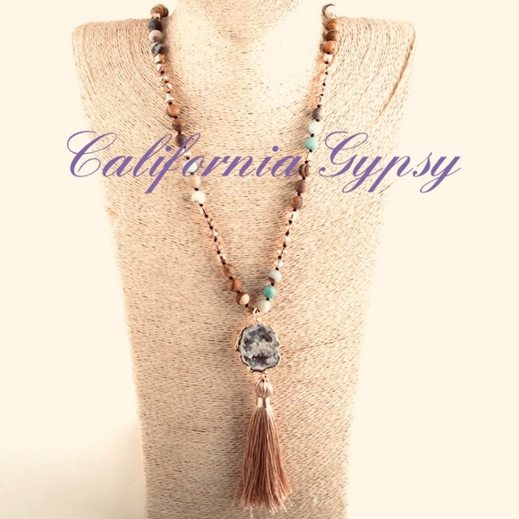 Jasper Amazonite Druzy Tassel necklace - Picture 3 of 6